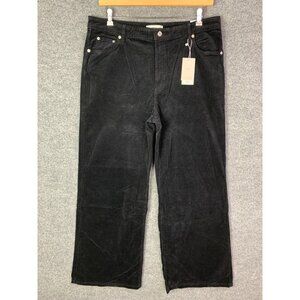 NWT MNG BY MANGO Womens Wide Leg Corduroy‎ pant size  14 Black